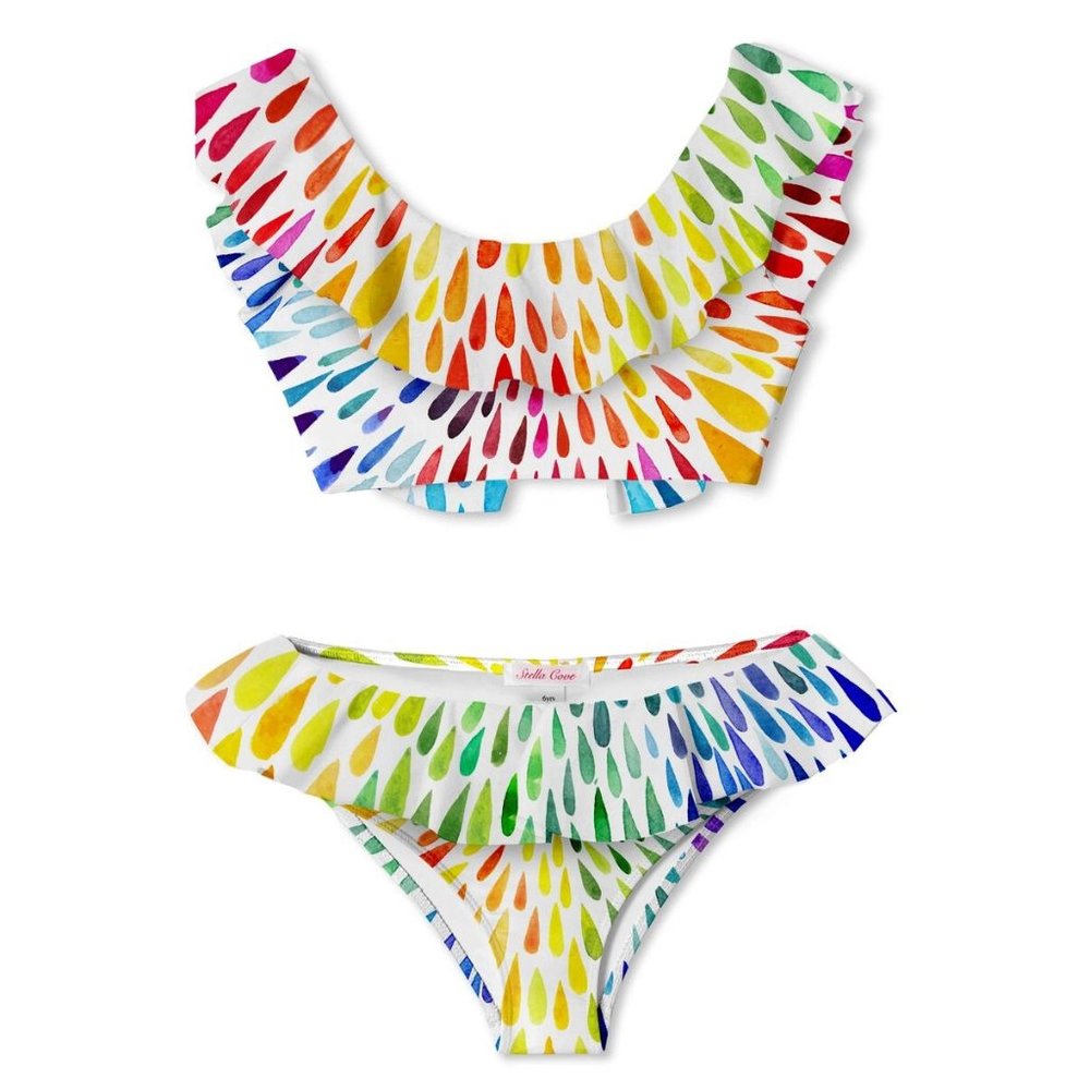 Stella Cove NWT Girls Tie Dye Drops Ruffle Two Piece Bikini Swimsuit Size 10Y